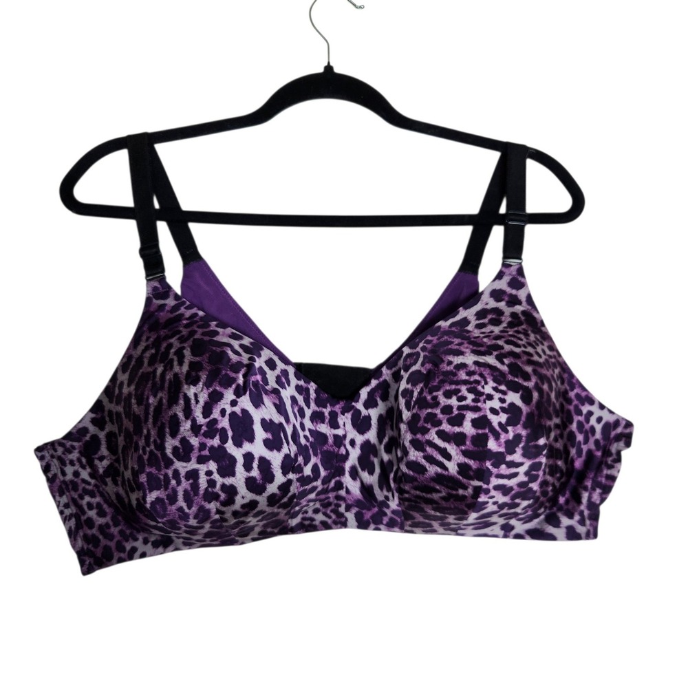 Torrid Curve Purple Leopard Print Wireless Bra 46C Animal Print Smoothing Back